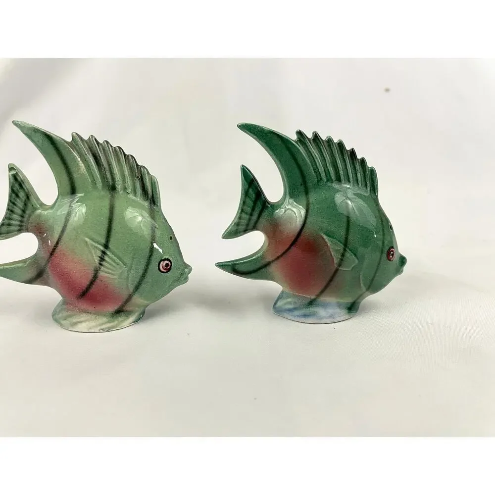 VTG Colorful Fish Salt & Pepper Shakers Stopper Ceramic Japan Mid Century Modern